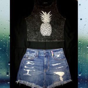 Wet Seal Gray Tight Pineapple Tank Crop Top